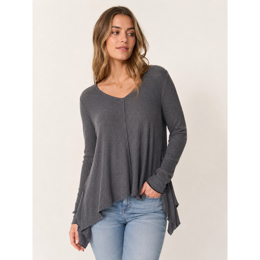 Altar'd State Womens Gray Waffle Knit Sharkbite Hem Thermal Top Large A20W0015